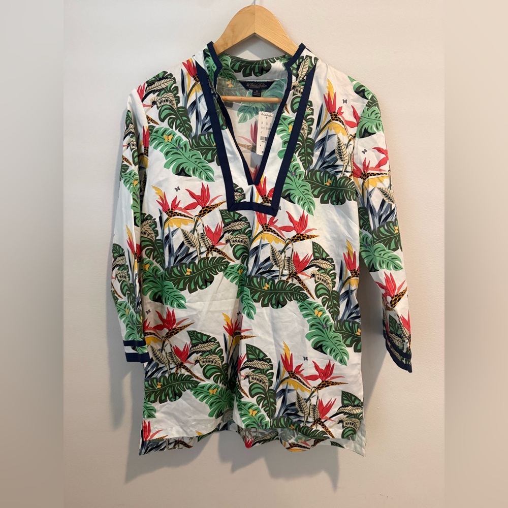 NWT Brooks Brothers Tropical Flower Colorful Tunic Navy White Sz 8 Resortwear